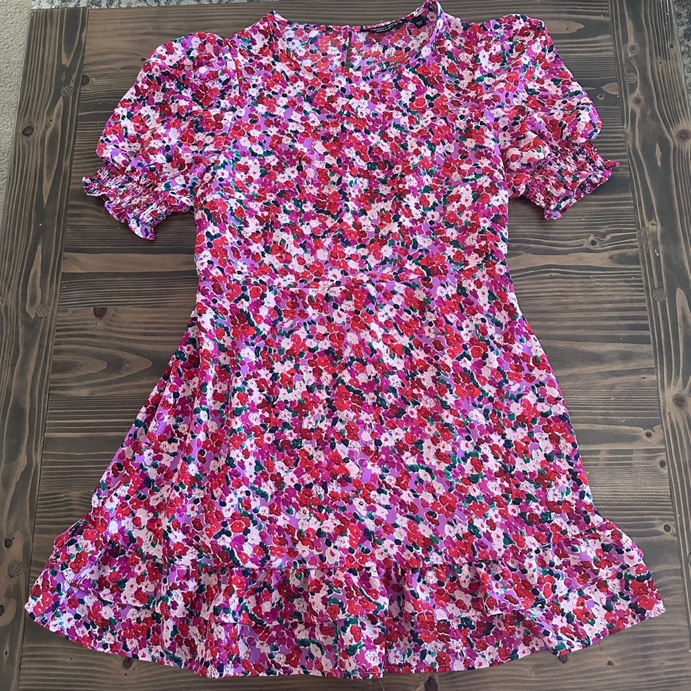 Dorothy Perkins Floral Mini Dress Women’s 14 Pink Puff Sleeve